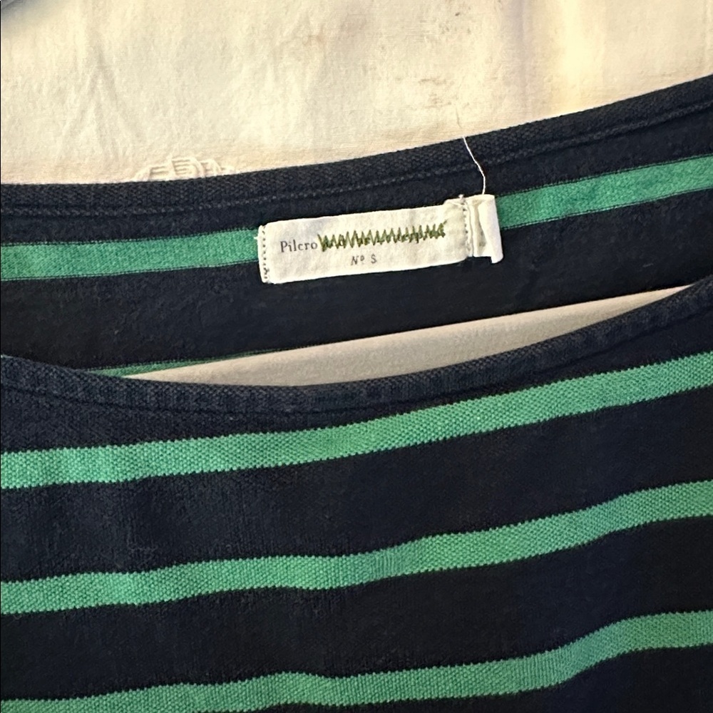 Pilcro Navy and Green Striped Short Sleeve Top small - Picture 5 of 6